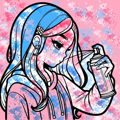 a realistic girl spray painting
