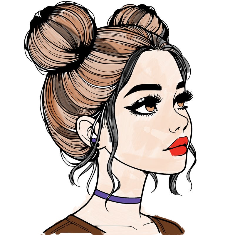 realistic girl with buns on the top of her head