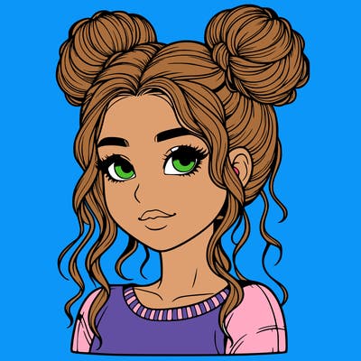 realistic girl with two buns in her hair