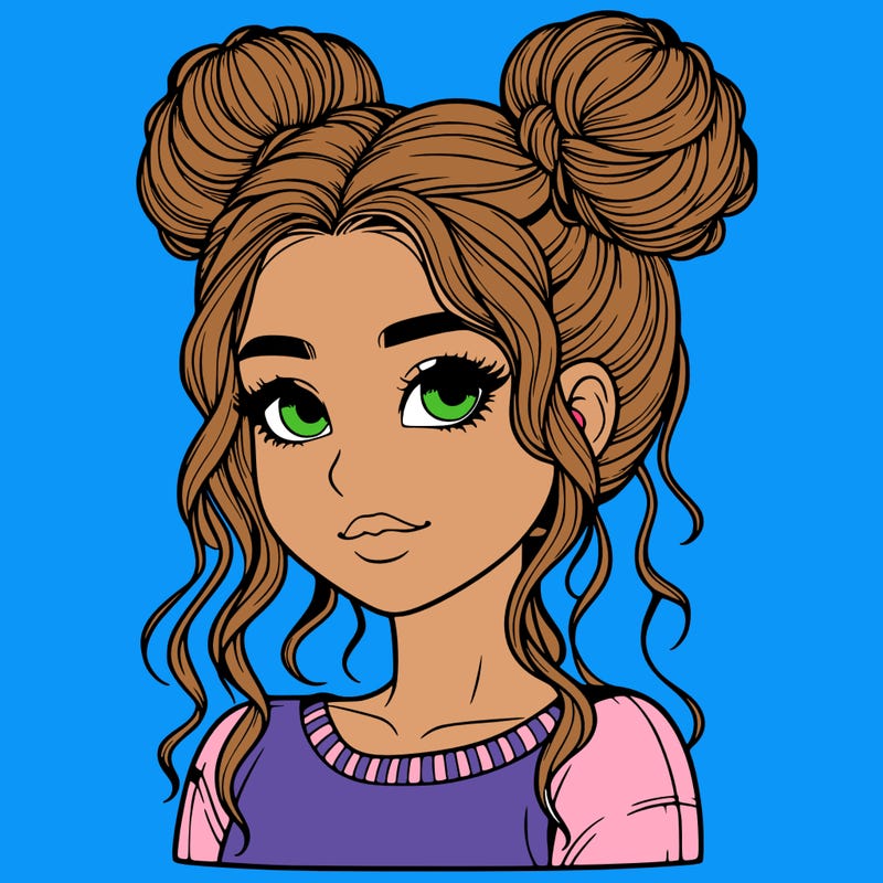 realistic girl with two buns in her hair