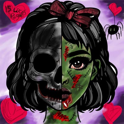 realistic girl with half skull mask