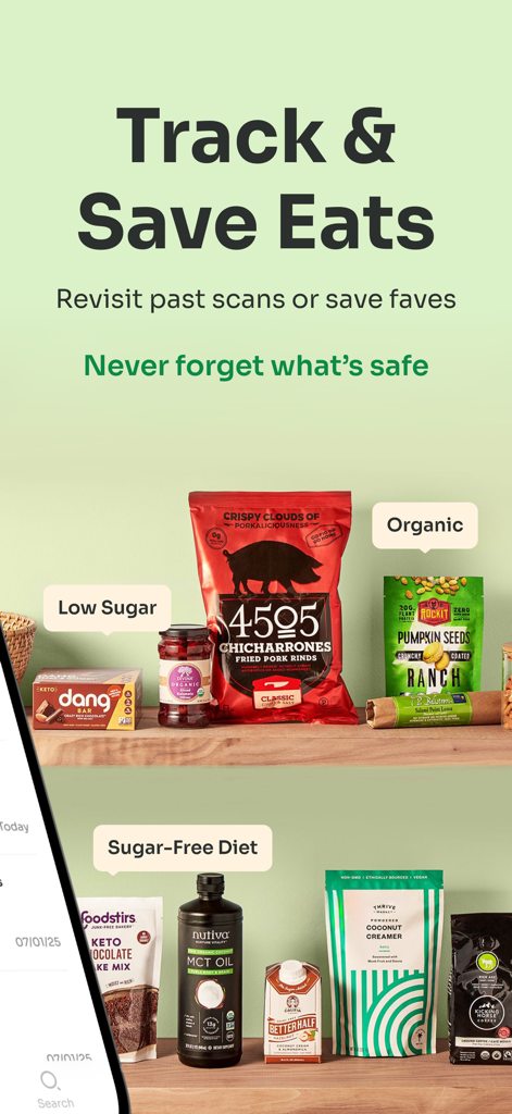 Food & Product Scanner - zapit - Healthy food products with labels for organic and low sugar diets on display.