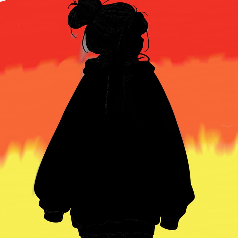 realistic girl with a oversized sweatshirt on and a bun