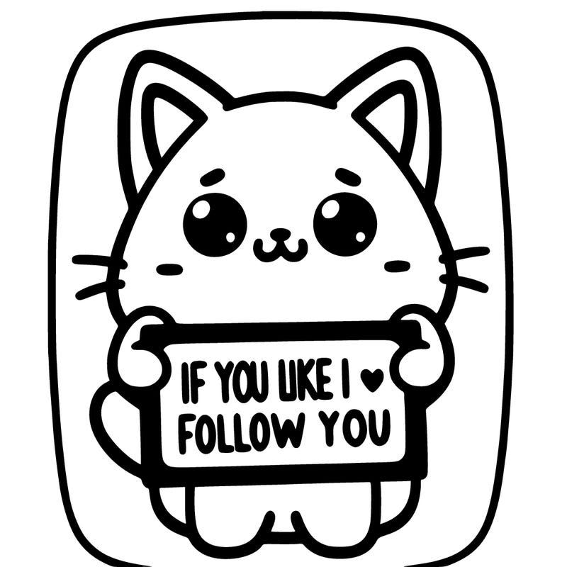 a cute cat holding a sign saying if you like i will follow you