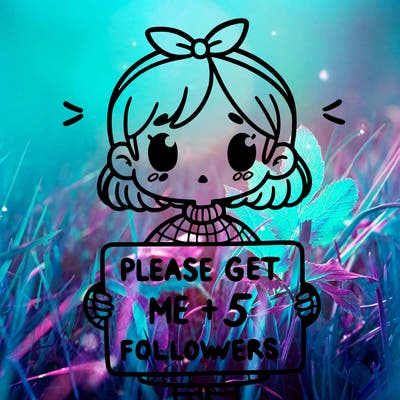 a girl with a sign that says please get me to 5 followers