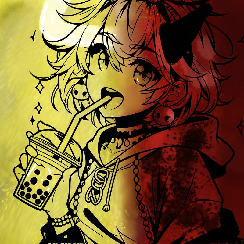 hot baddie anime girl drinking boba and biting the straw