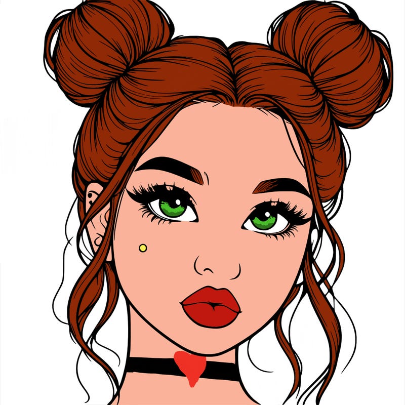 realistic girl with two buns on her hair and lips