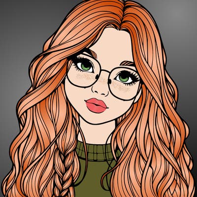 girl with long hair and freckles and glasses realistic