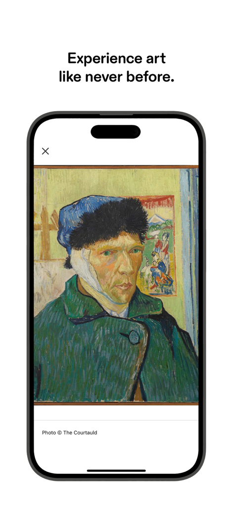 Connects: Arts+Culture - A mobile phone screen showing the Bloomberg Connects app displaying Vincent van Gogh's Self-Portrait with Bandaged Ear.