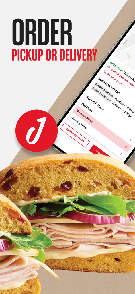 Jason's Deli - Jasons Deli mobile app screen for ordering pickup or delivery featuring a large deli sandwich