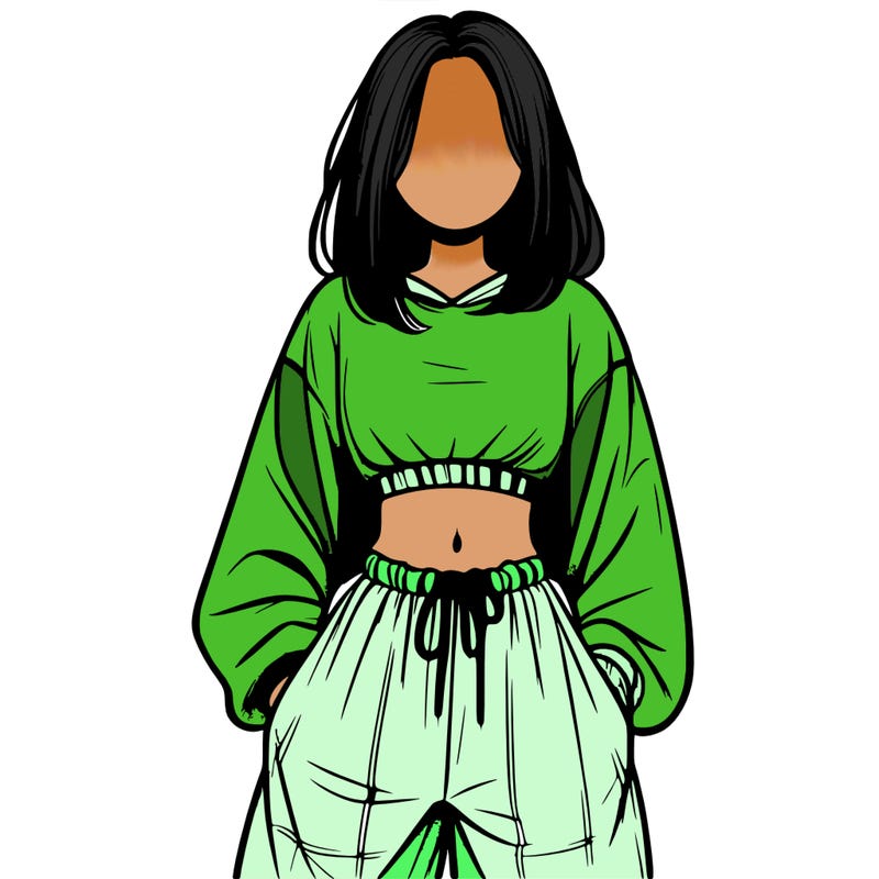 realistic girl faceless with baggy pants and a crop top