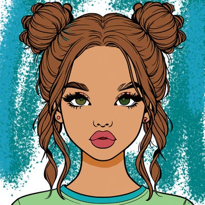 realistic girl with two buns in hair and lips