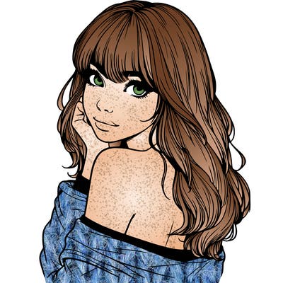 realistic girl with bangs looking over her shoulder