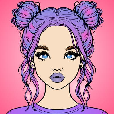 realistic girl with two buns in hair and lips