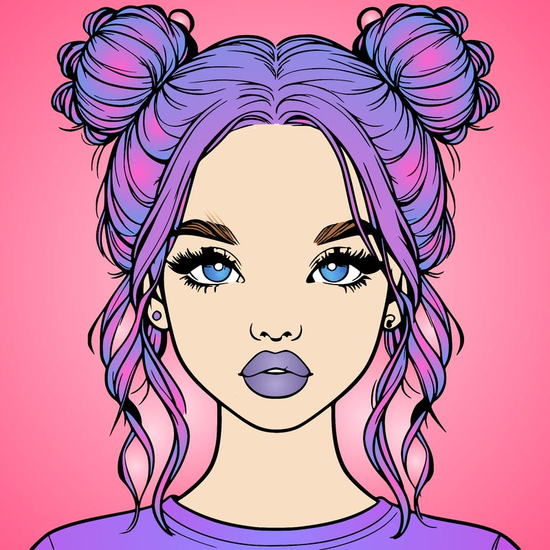 realistic girl with two buns in hair and lips