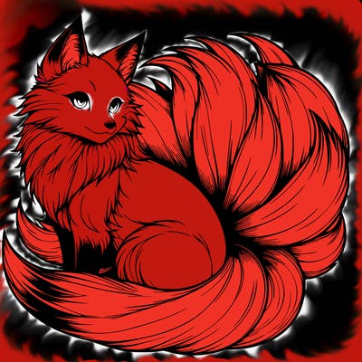 realistic detailed 9 tailed anime fox