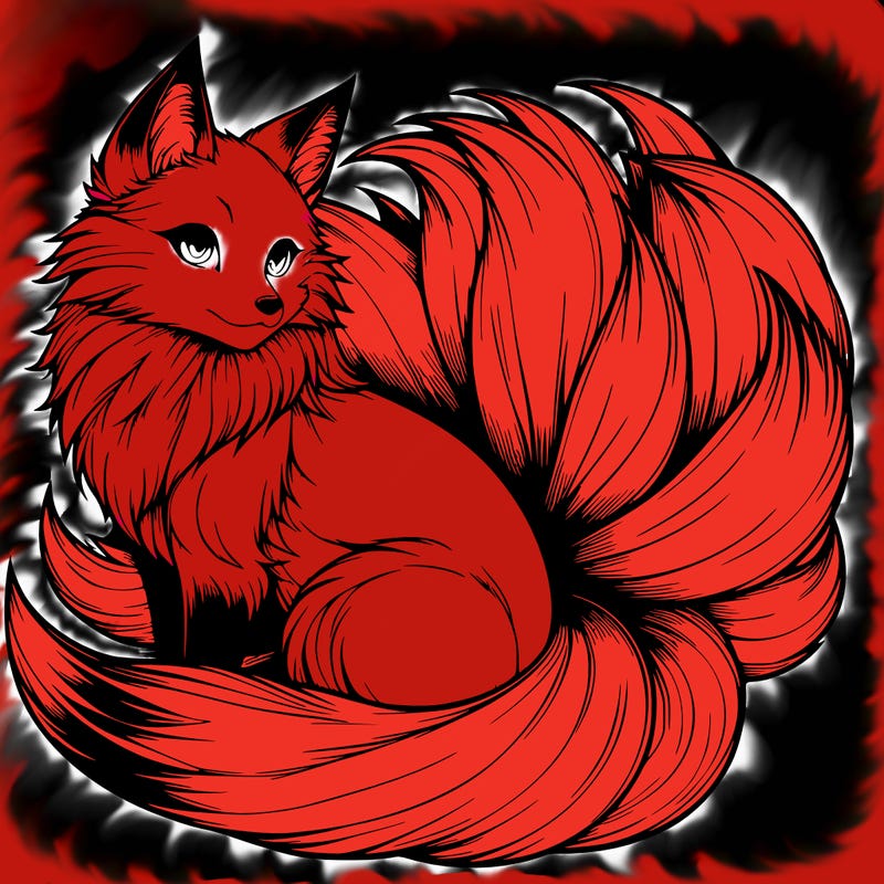 realistic detailed 9 tailed anime fox