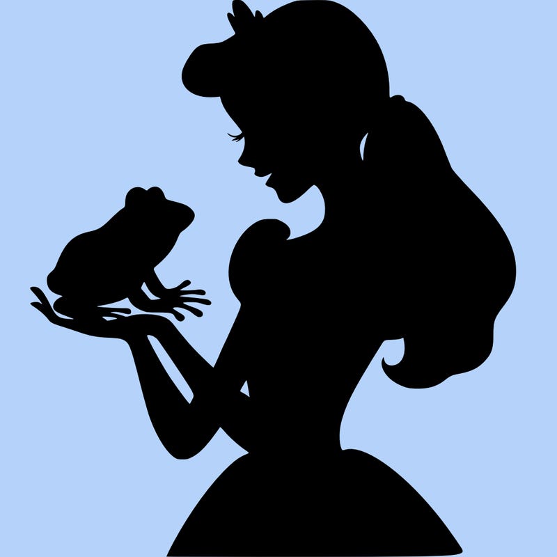a shadow of a princess holding a frog realistic