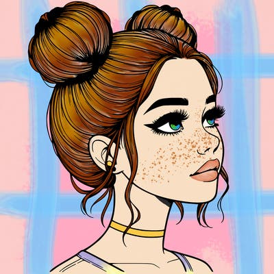 realistic girl with buns on the top of her head