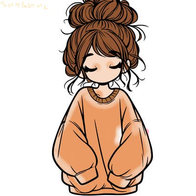girl with baggy sweatshirt and messy bun
