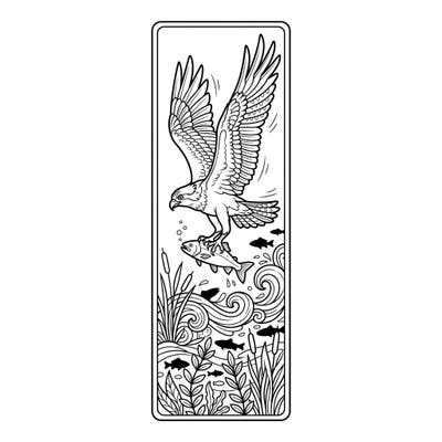 Unleash your artistic side with this exciting osprey fishing bookmark coloring page. Perfect for teens, this intricate design captures a majestic bird in action, ready to bring your books to life.