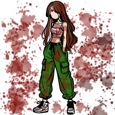 girl in baggy pants crop top and long hair