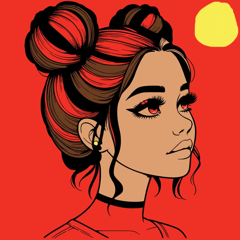 realistic girl with buns on the top of her head