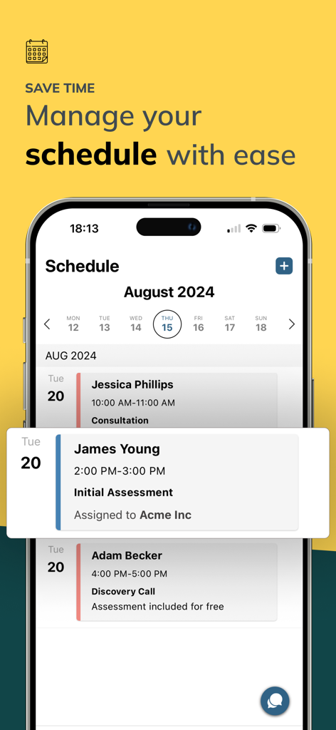 BestMate - Small Business App - BestMate app interface displaying a business schedule with client appointments and consultation details