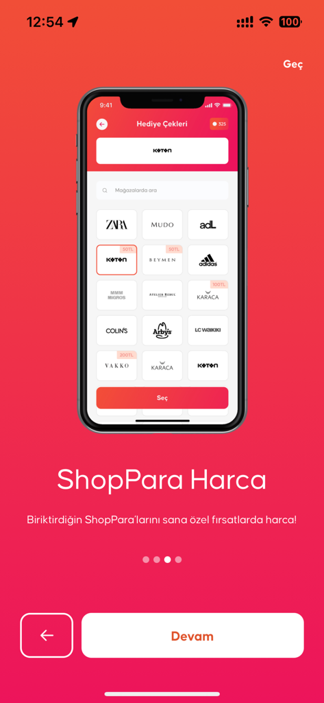 Shopla mobile app interface showing a list of brand gift vouchers for spending ShopPara rewards