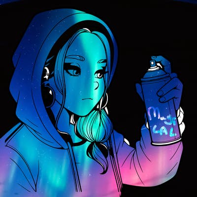 a realistic girl, spray painting