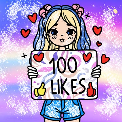 girl holding a sign saying 100 likes