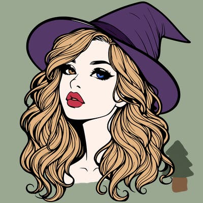 realistic witch girl with wavy hair and lips