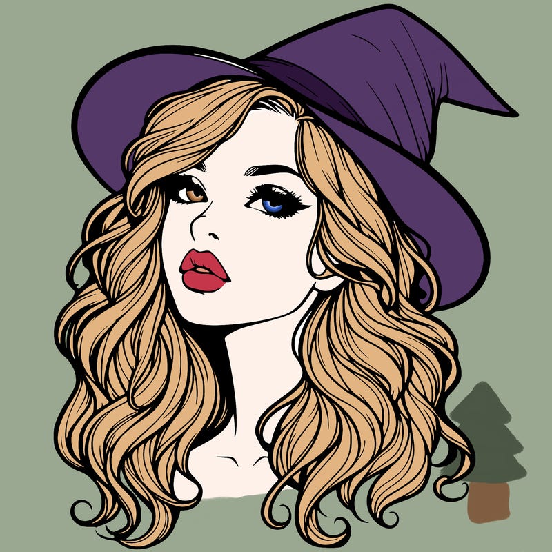 realistic witch girl with wavy hair and lips