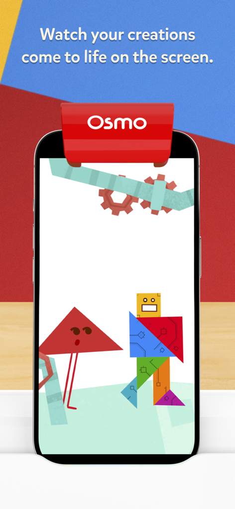 Osmo Tangram - Smartphone displaying animated tangram characters from the Osmo educational game