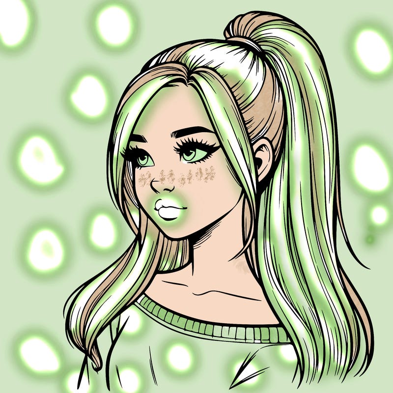 realistic girl with a high ponytail