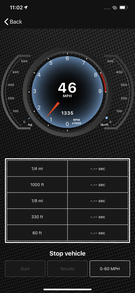 OBDLink - Digital dashboard interface of the OBDLink app showing vehicle speed and RPM