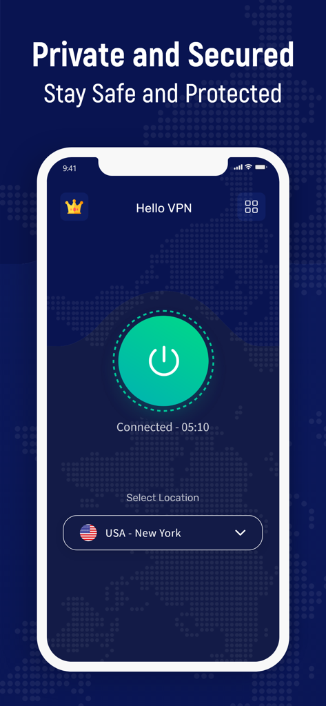 Nolog VPN app on iPhone showing a secure and private connection to a New York server