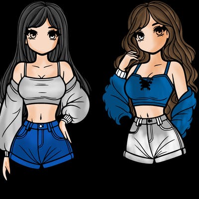 2 girls with a crop top and short shorts