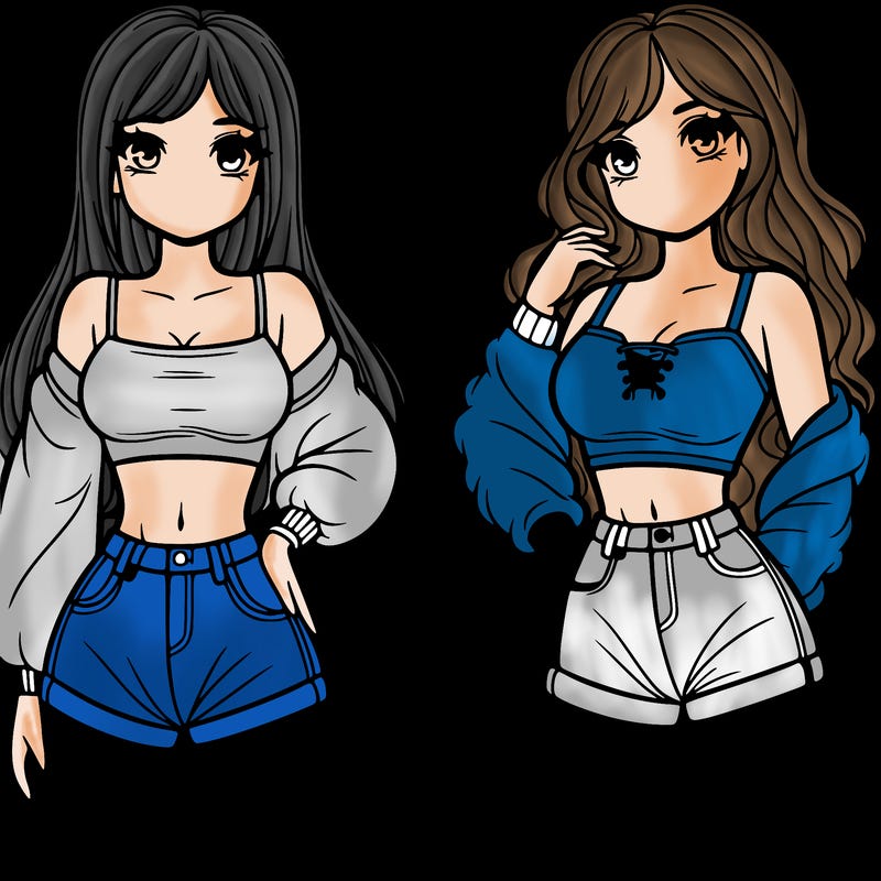 2 girls with a crop top and short shorts