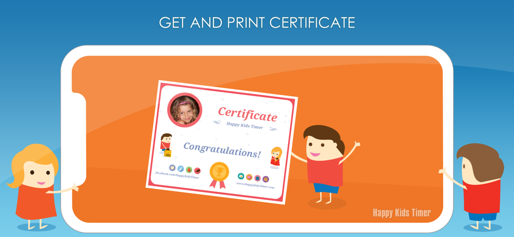Happy Kids Timer: Home Chores - Screenshot of the Happy Kids Timer app showing a printable award certificate for children who complete their chores