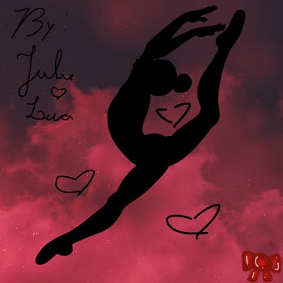 gymnast doing a leap in a leotard with a bent back leg