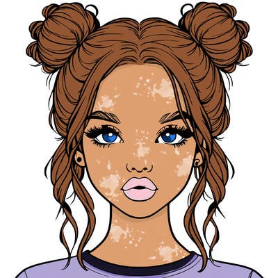 realistic girl with two buns in hair and lips