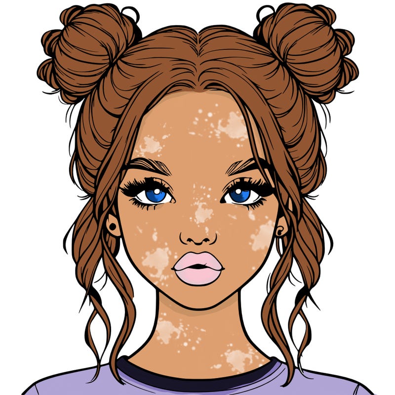 realistic girl with two buns in hair and lips