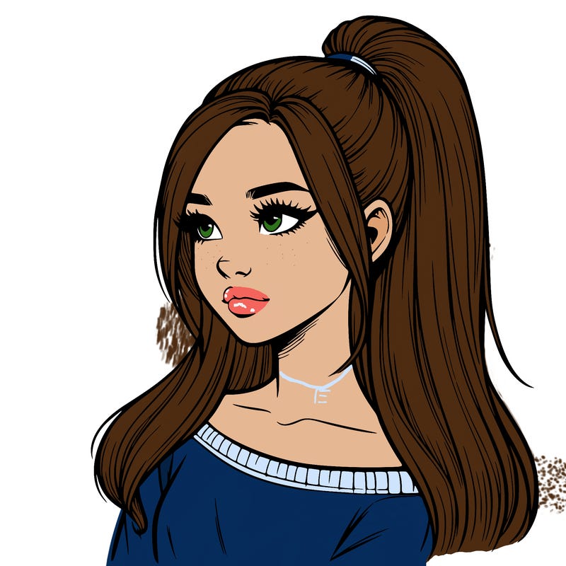 realistic girl with a high ponytail