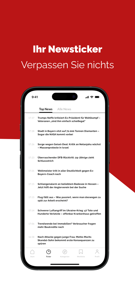 Wetterauer Zeitung News - Wetterauer Zeitung News App zeigt die neuesten Schlagzeilen auf einem Smartphone-Bildschirm