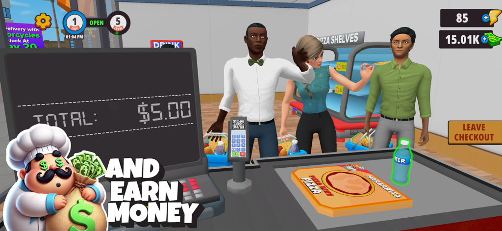 Pizza Store Simulator - ピザ屋シミュレーションゲームで、レジカウンターで顧客にサービスを提供するレジ係。