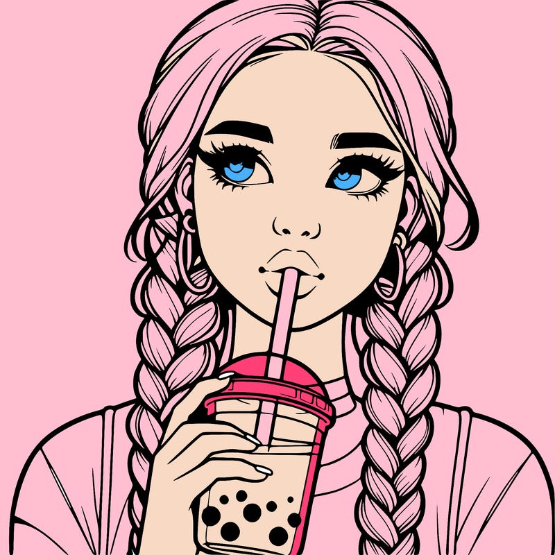 realistic girl with braided hair drinking boba