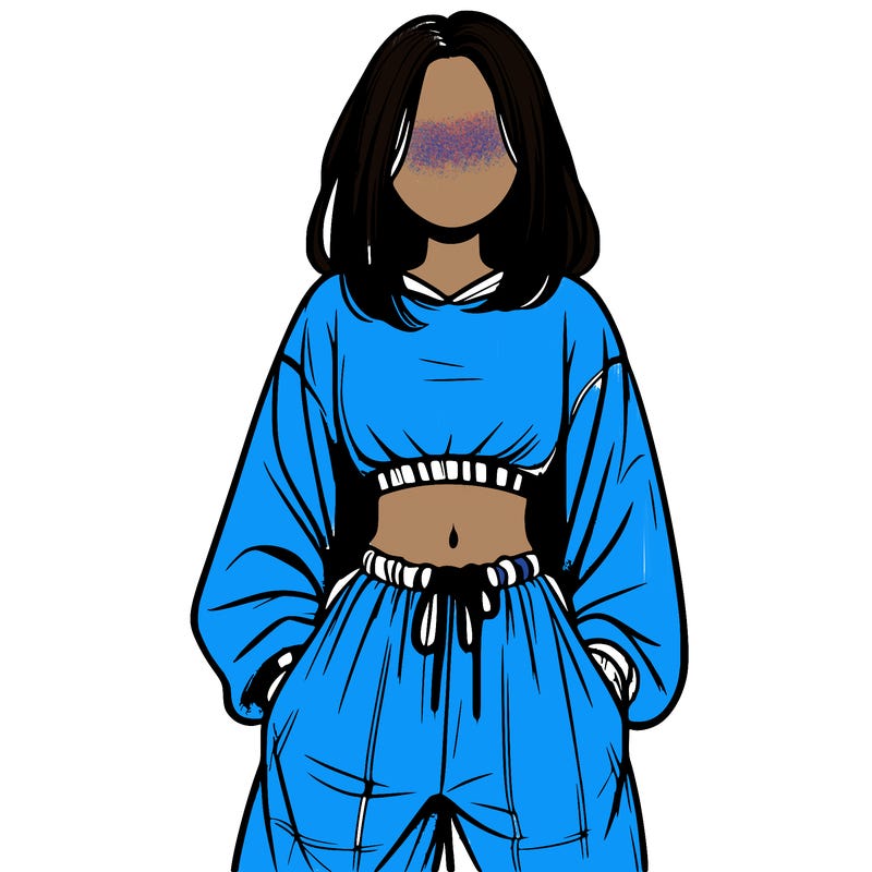 realistic girl faceless with baggy pants and a crop top