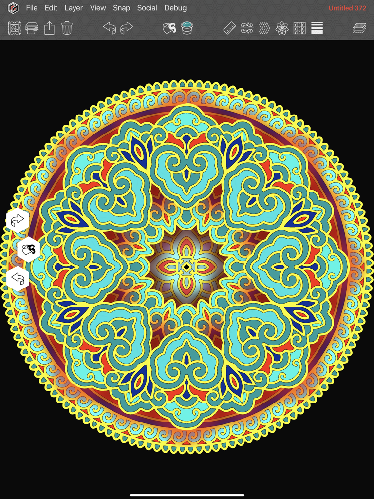 Geometrica - Colorida obra de arte de mandala circular creada en la interfaz de la aplicación de dibujo Geometrica