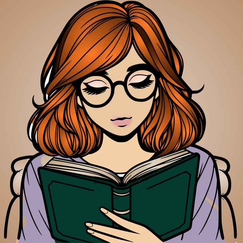 girl reading with glasses realistic